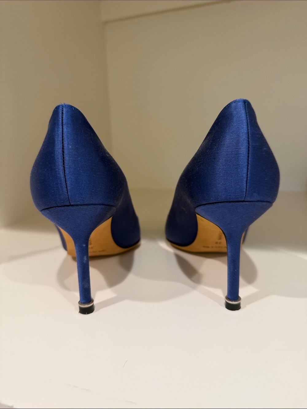 Manolo Blahnik Royal Blue Satin Crystal-Embellished Pointed-Toe Pumps - Picture 5 of 11